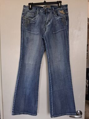 Crest  Blue Flare Jeans with Embroidered Pockets